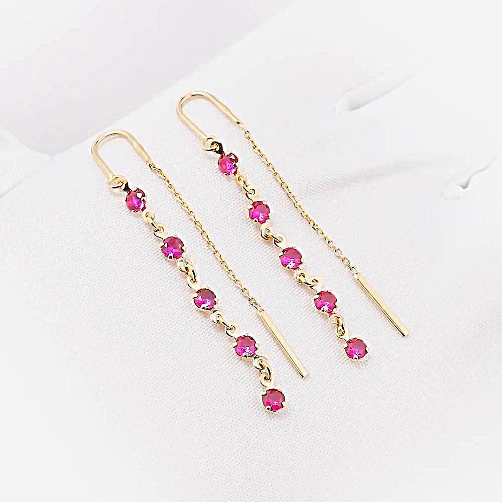 Серьги с рубинами синтетическими из красного золота 585 пробы 1