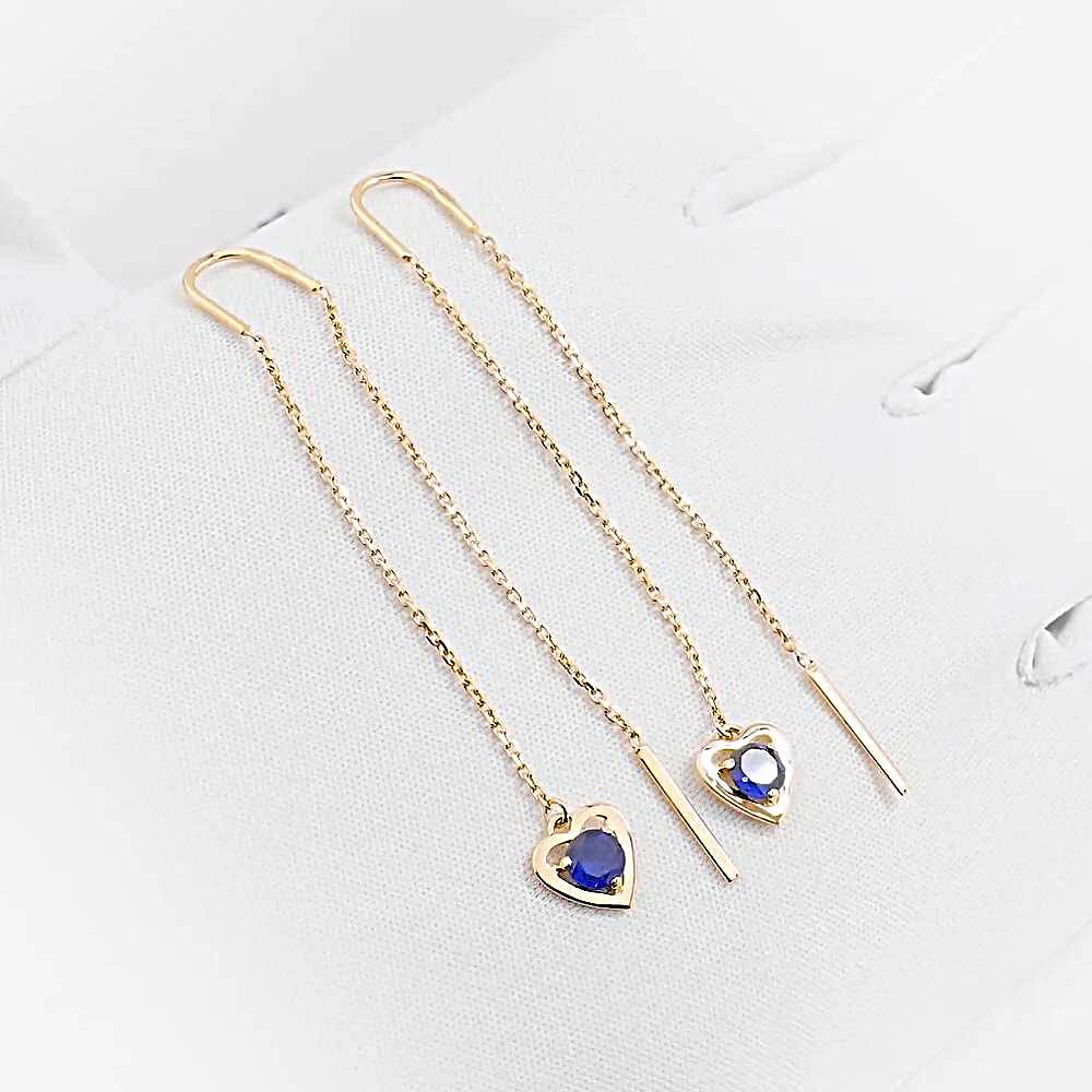 Серьги с сапфирами синтетическими из красного золота 585 пробы 1