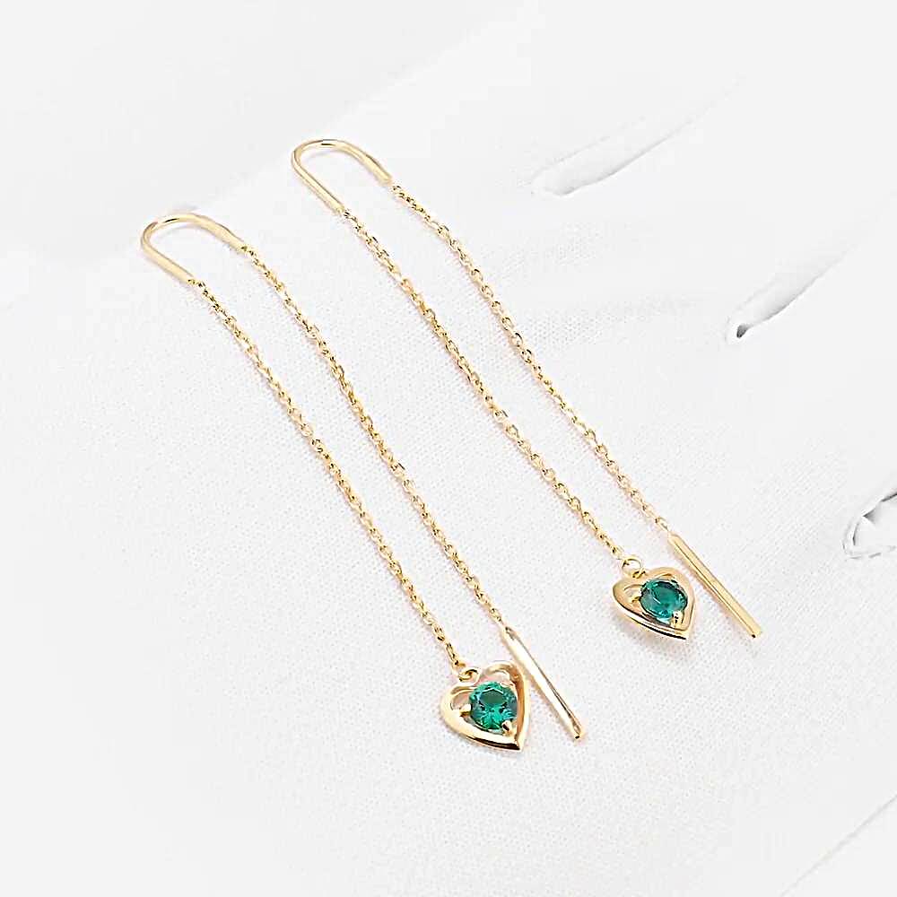 Серьги с гидротермальными изумрудами из красного золота 585 пробы 1