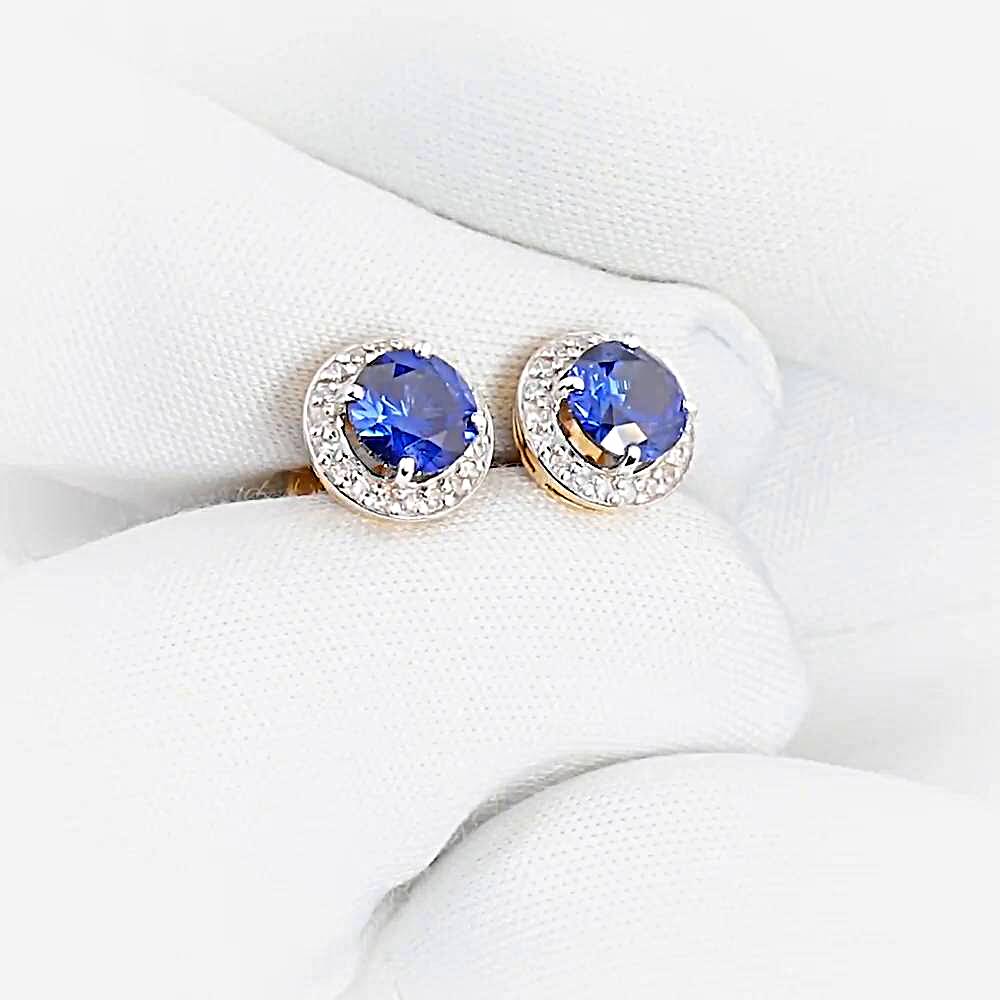 Серьги с сапфиром синтетическим и бриллиантами из красного золота 585 пробы 1