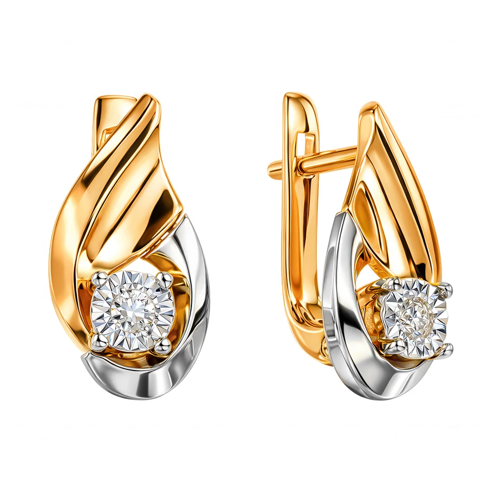 Серьги с бриллиантами из красного золота 585 пробы