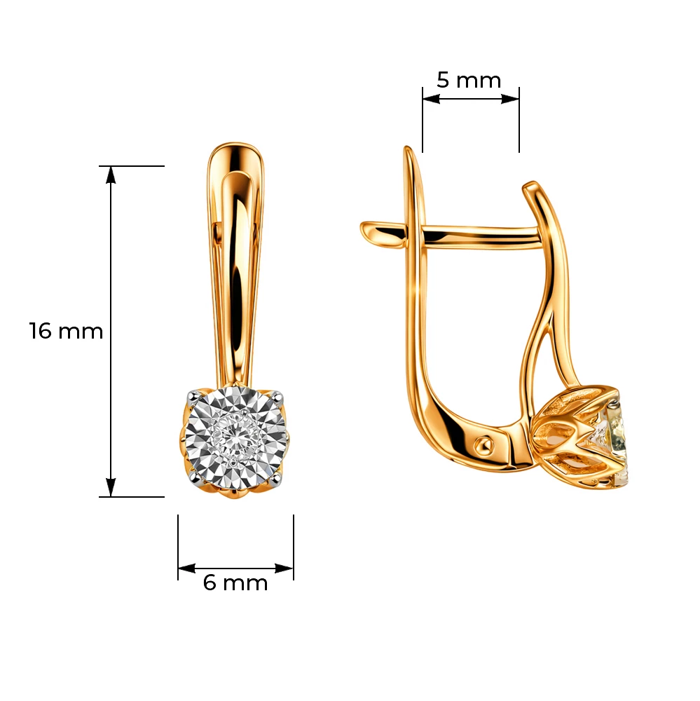 Серьги с бриллиантами из красного золота 585 пробы