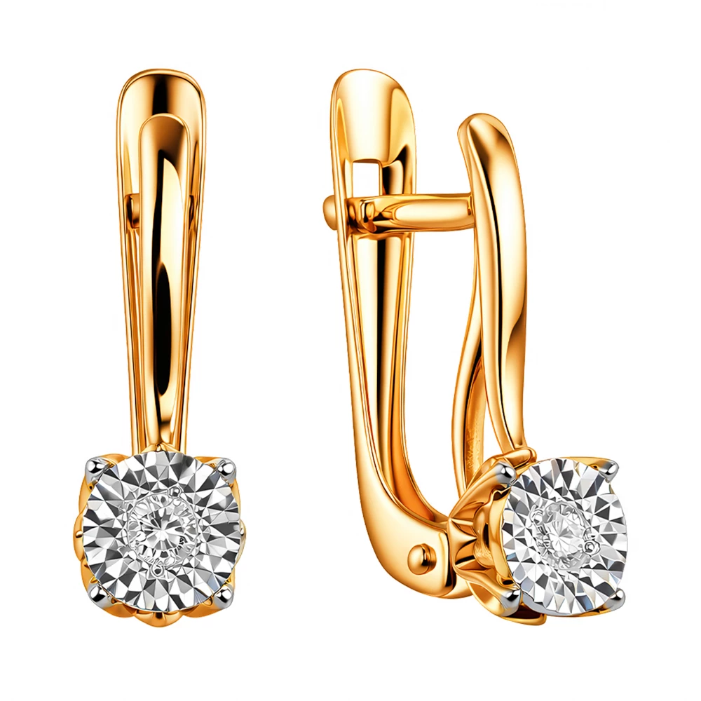 Серьги с бриллиантами из красного золота 585 пробы