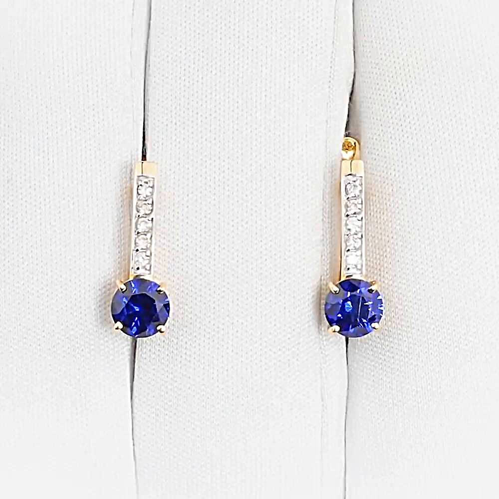 Серьги с сапфиром синтетическим и бриллиантами из красного золота 585 пробы 1