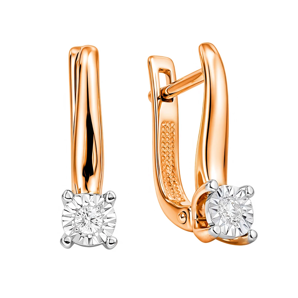 Серьги с бриллиантами из красного золота 585 пробы