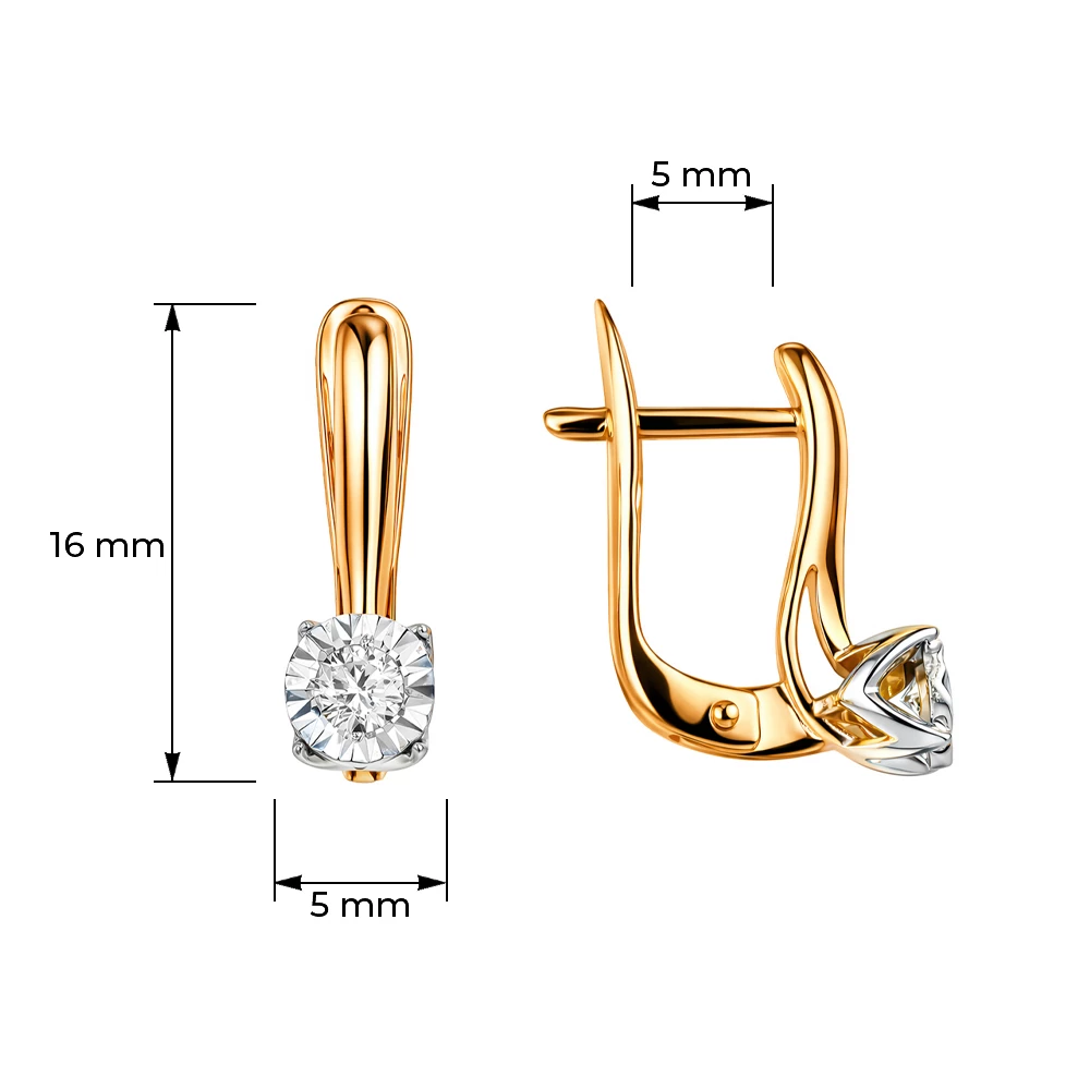 Серьги с бриллиантами из красного золота 585 пробы