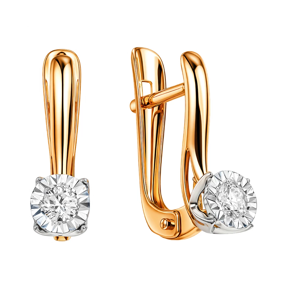 Серьги с бриллиантами из красного золота 585 пробы