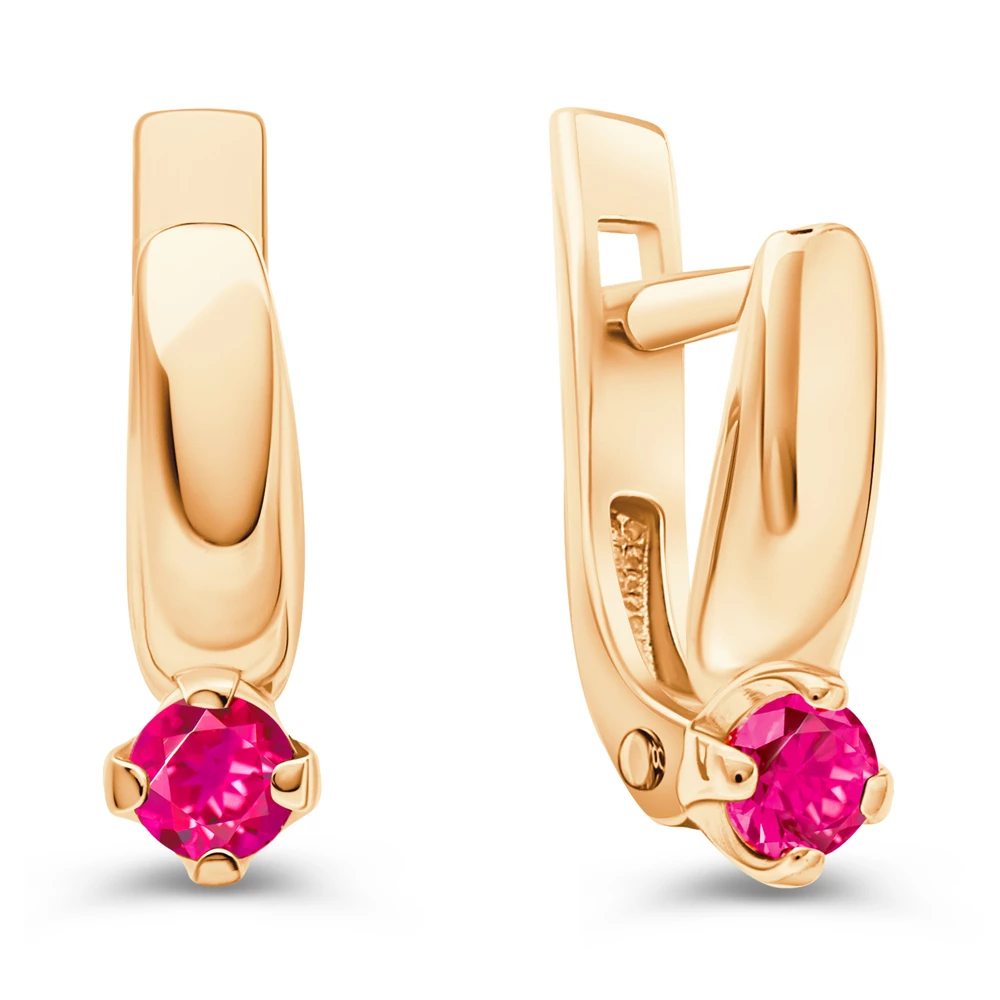 Серьги с рубинами синтетическими из красного золота 585 пробы 2