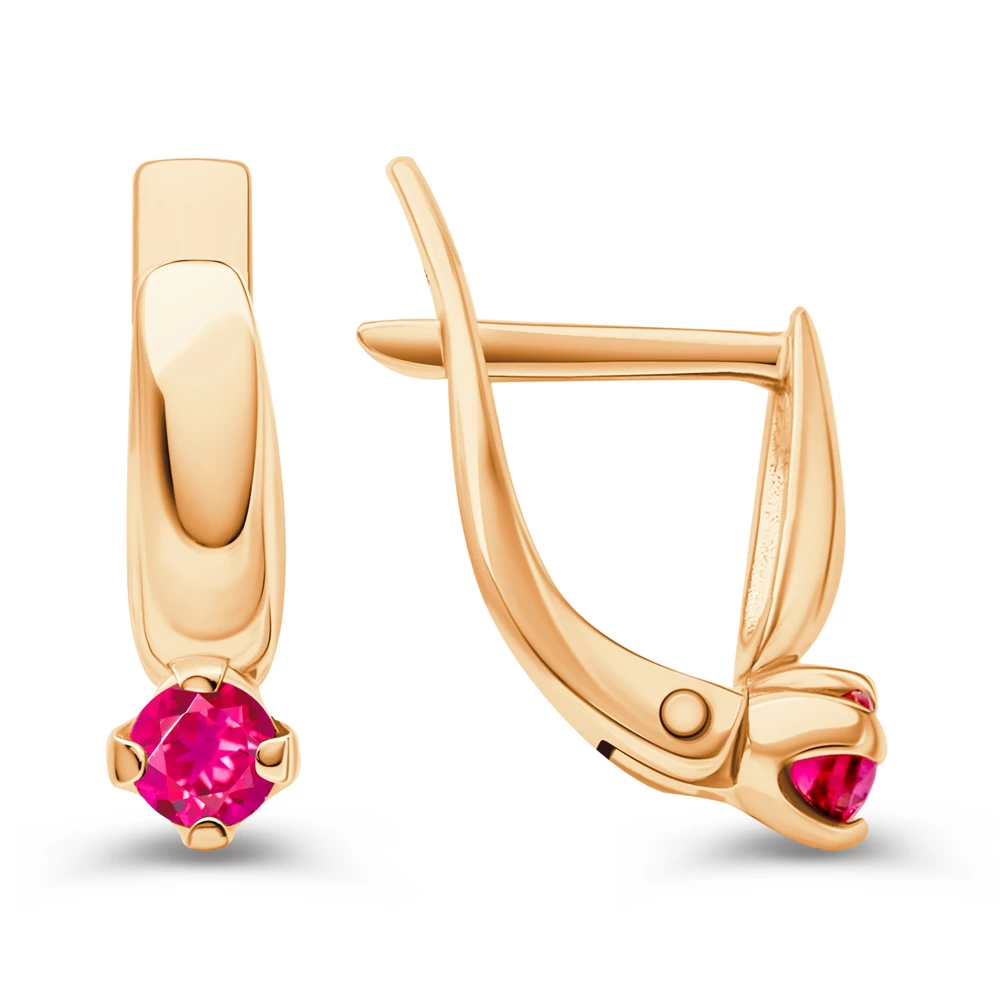 Серьги с рубинами синтетическими из красного золота 585 пробы 3