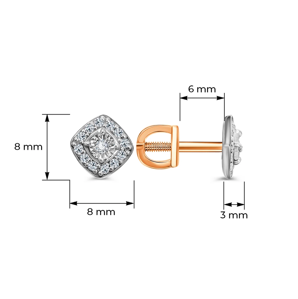 Серьги с бриллиантами из красного золота 585 пробы