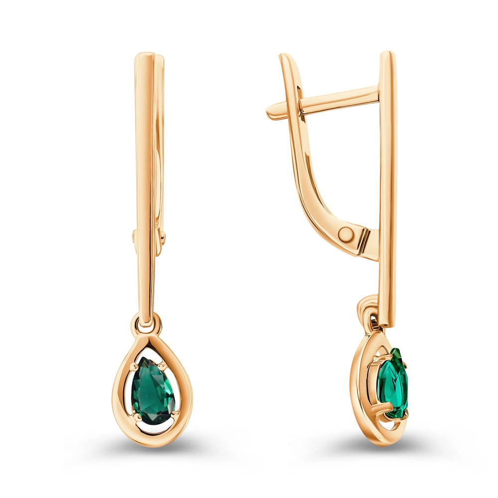 Серьги с гидротермальными изумрудами из красного золота 585 пробы 2