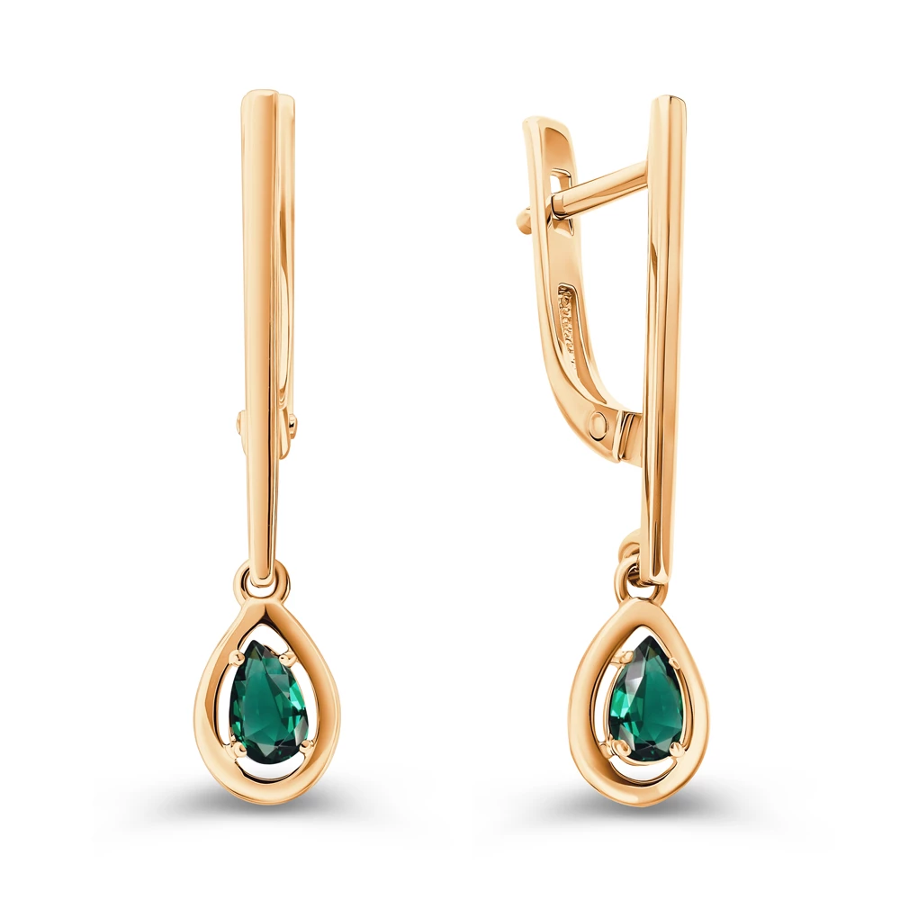 Серьги с гидротермальными изумрудами из красного золота 585 пробы 1