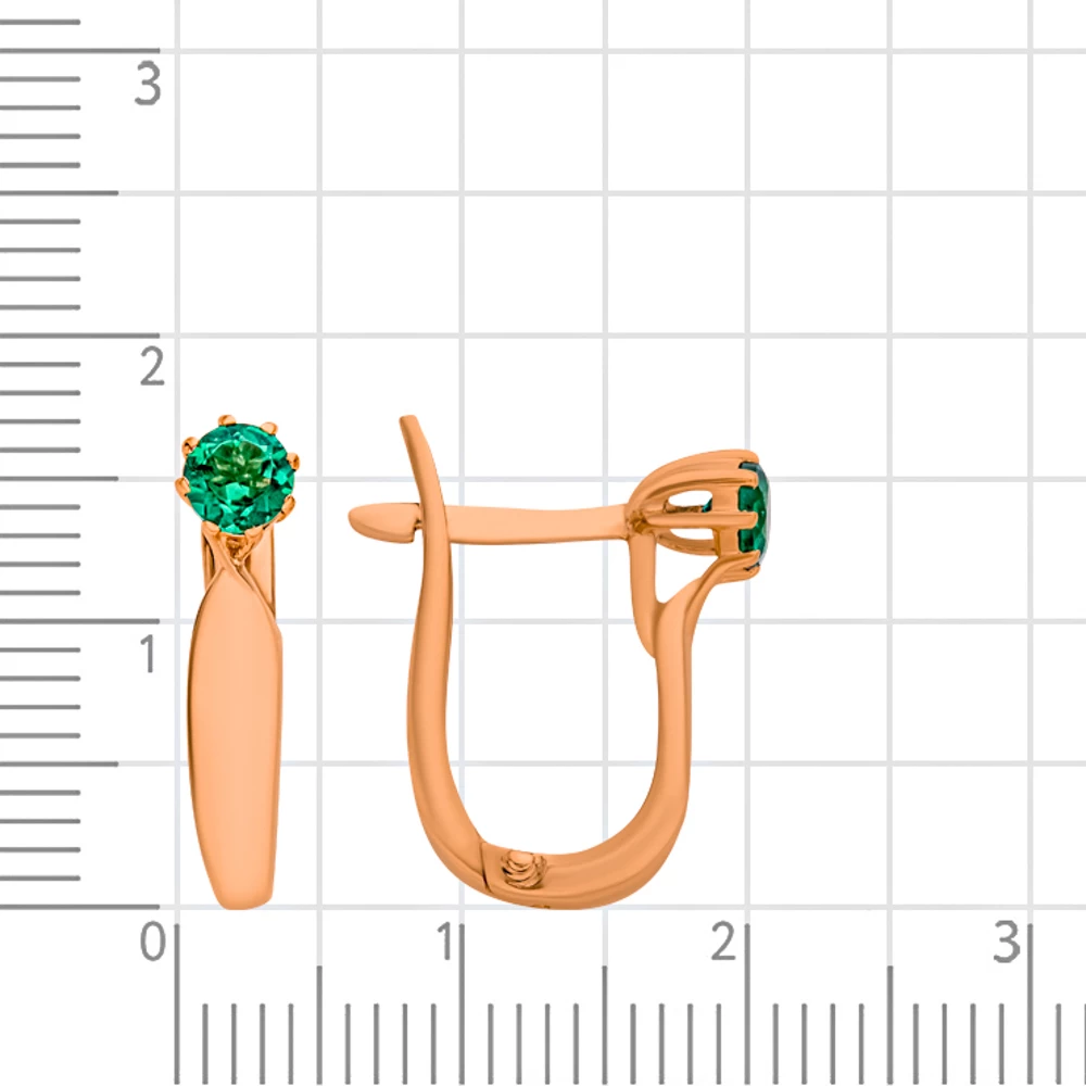 Серьги с гидротермальными изумрудами из красного золота 585 пробы