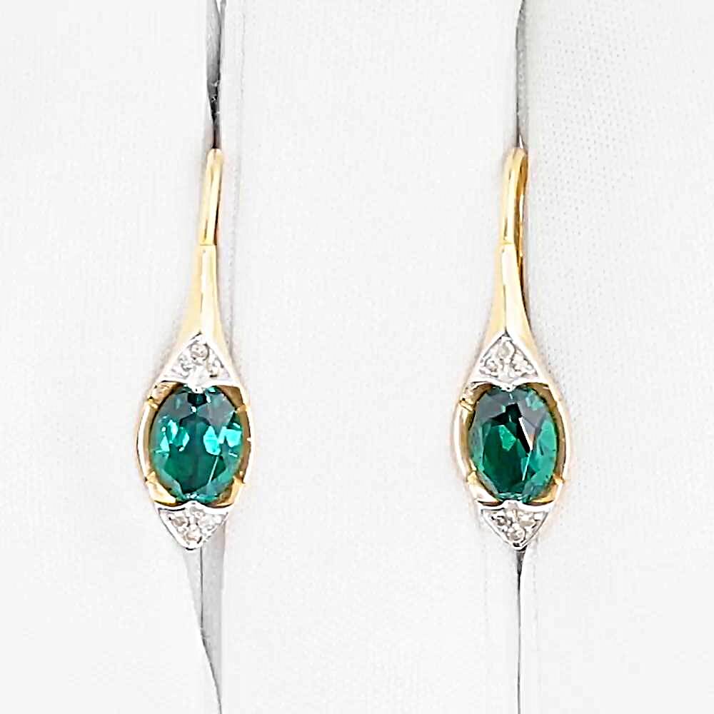 Серьги с изумрудом синтетическим и бриллиантами из красного золота 585 пробы 1