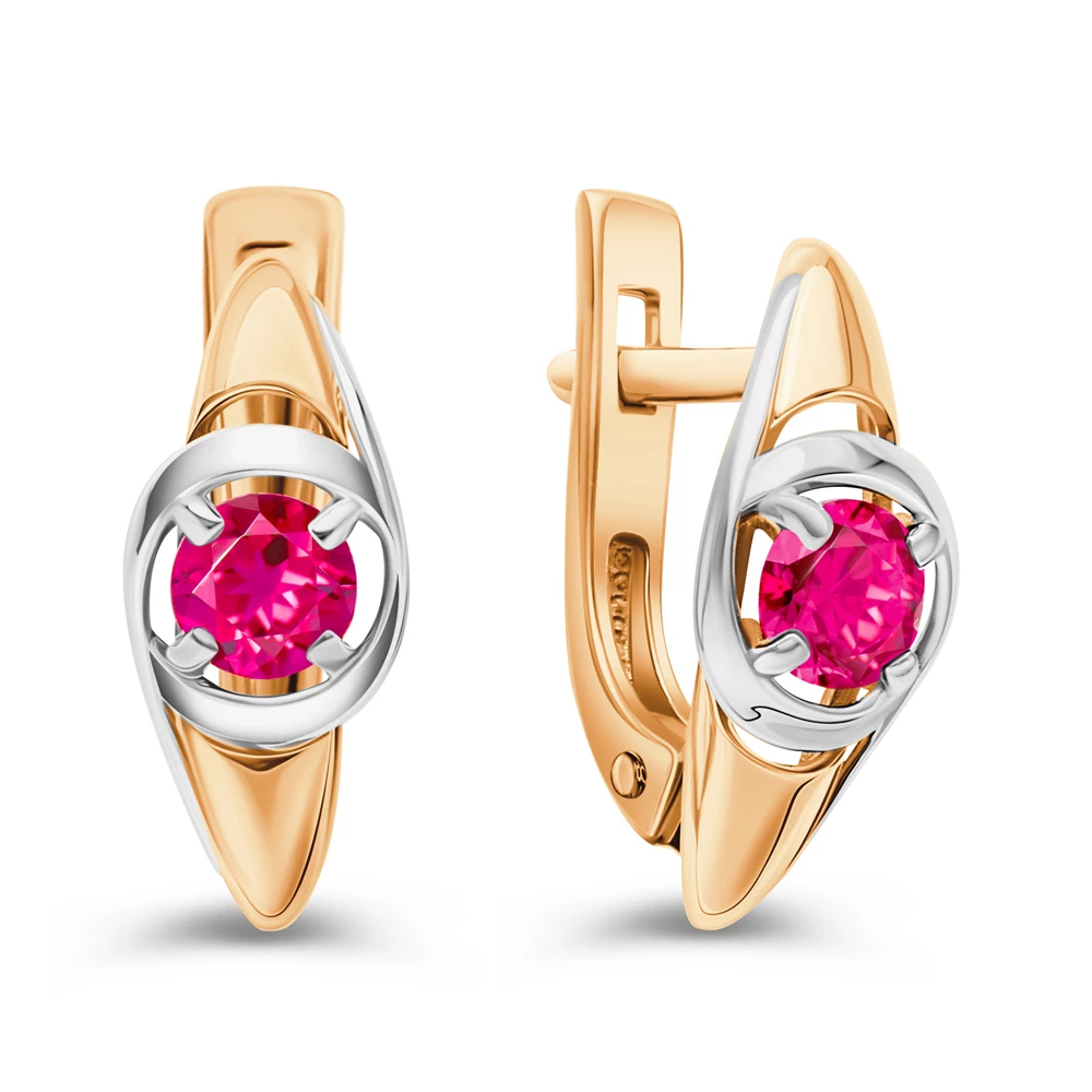 Серьги с рубинами синтетическими из красного золота 585 пробы 2