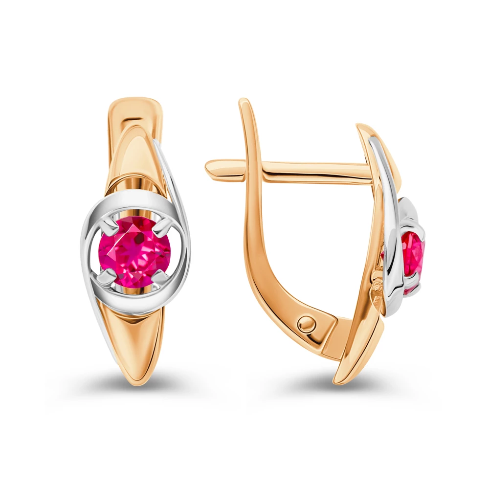 Серьги с рубинами синтетическими из красного золота 585 пробы 3