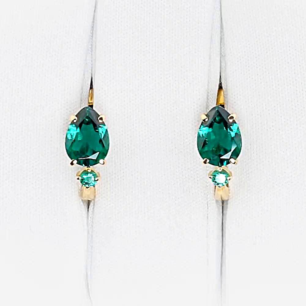 Серьги с изумрудами синтетическими из красного золота 585 пробы 1