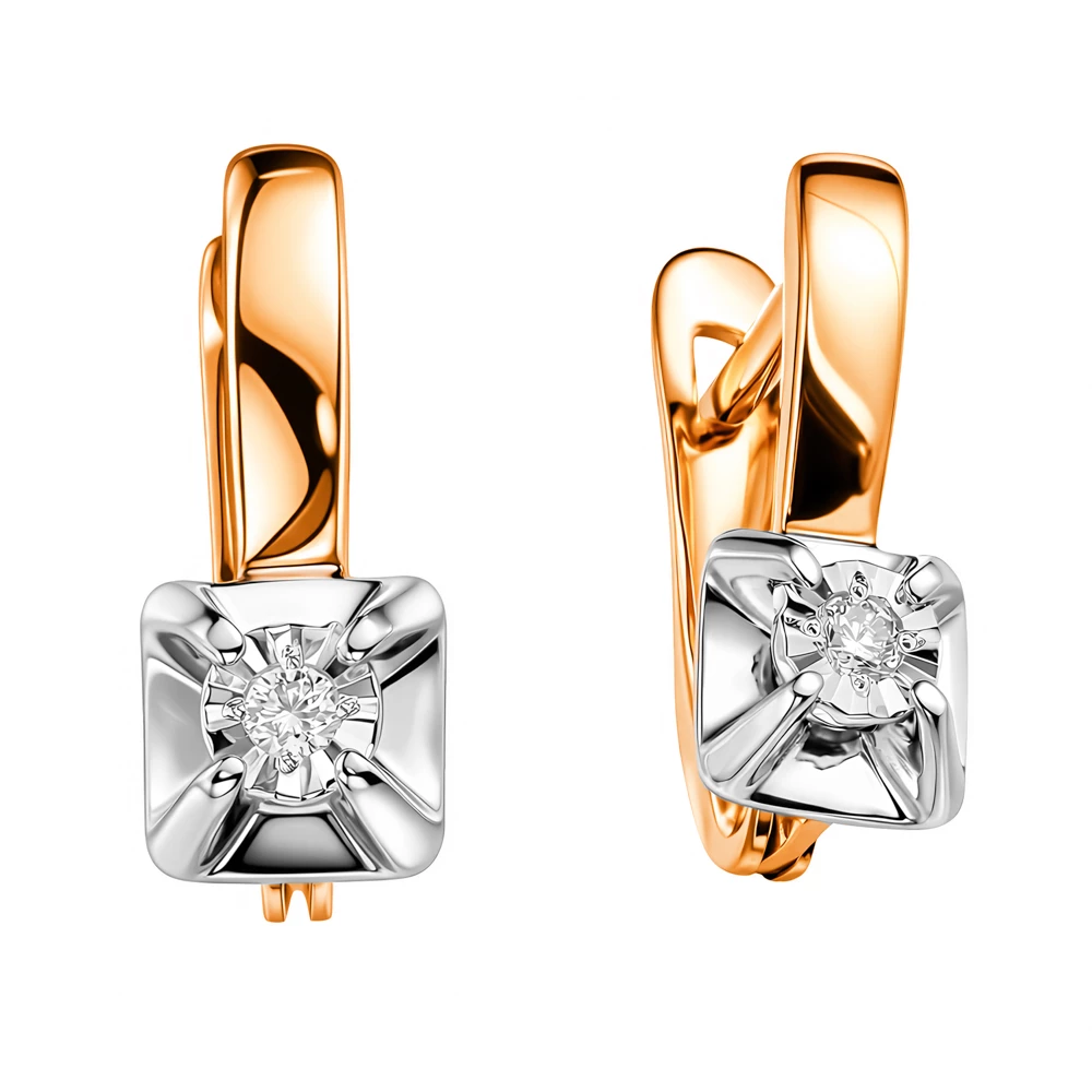 Серьги с бриллиантами из красного золота 585 пробы