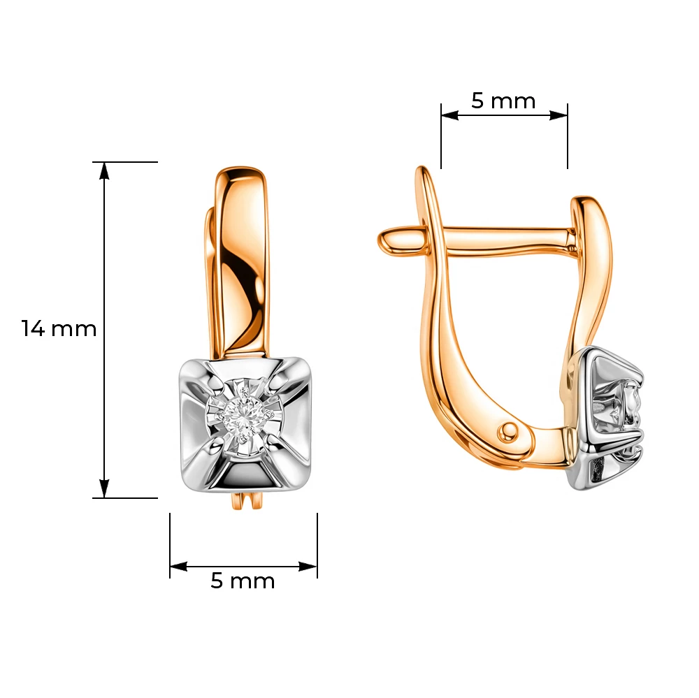 Серьги с бриллиантами из красного золота 585 пробы