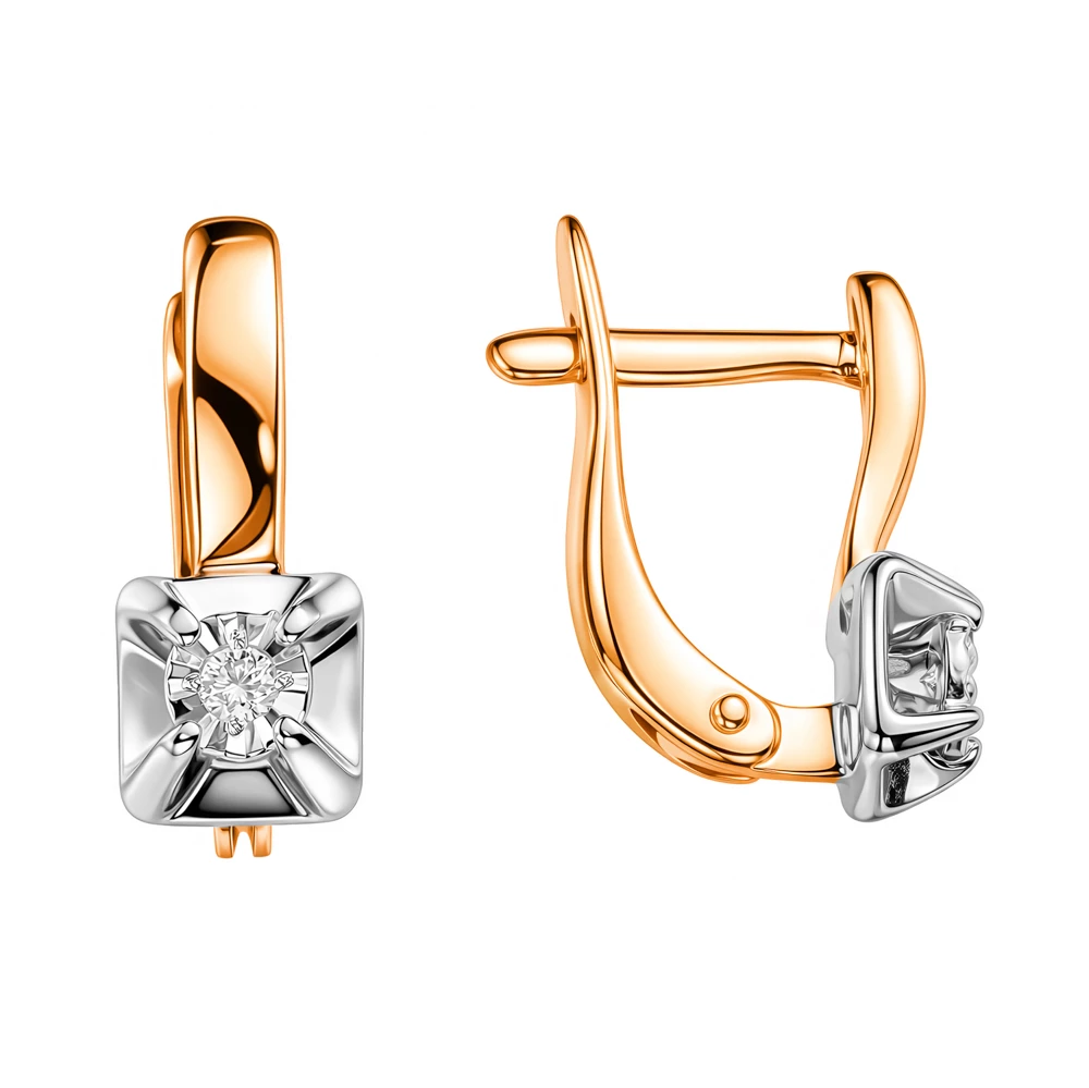 Серьги с бриллиантами из красного золота 585 пробы