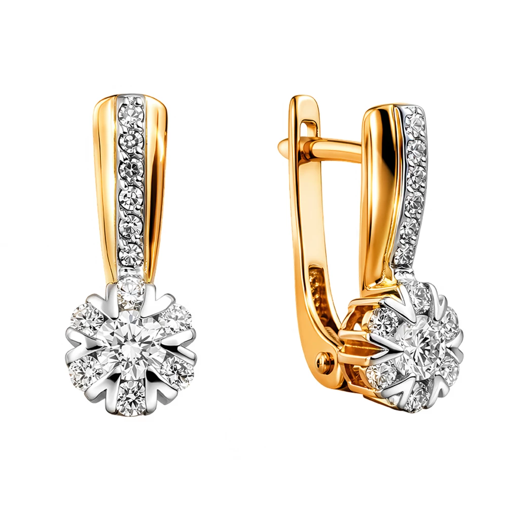 Серьги с бриллиантами из красного золота 585 пробы