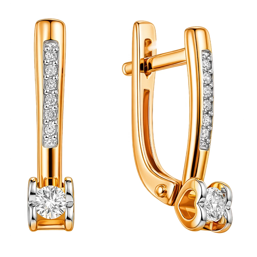 Серьги с бриллиантами из красного золота 585 пробы