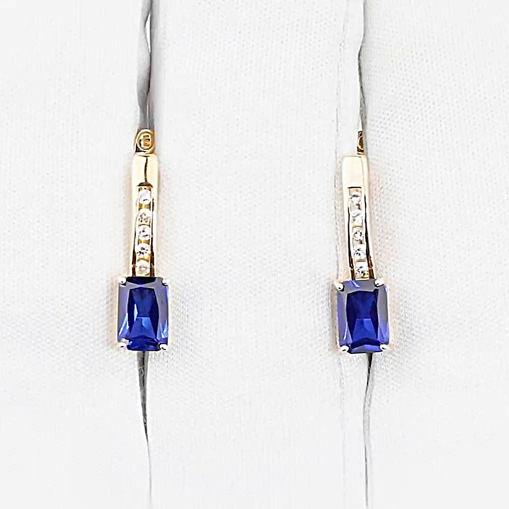 Серьги с сапфиром синтетическим и бриллиантами из красного золота 375 пробы