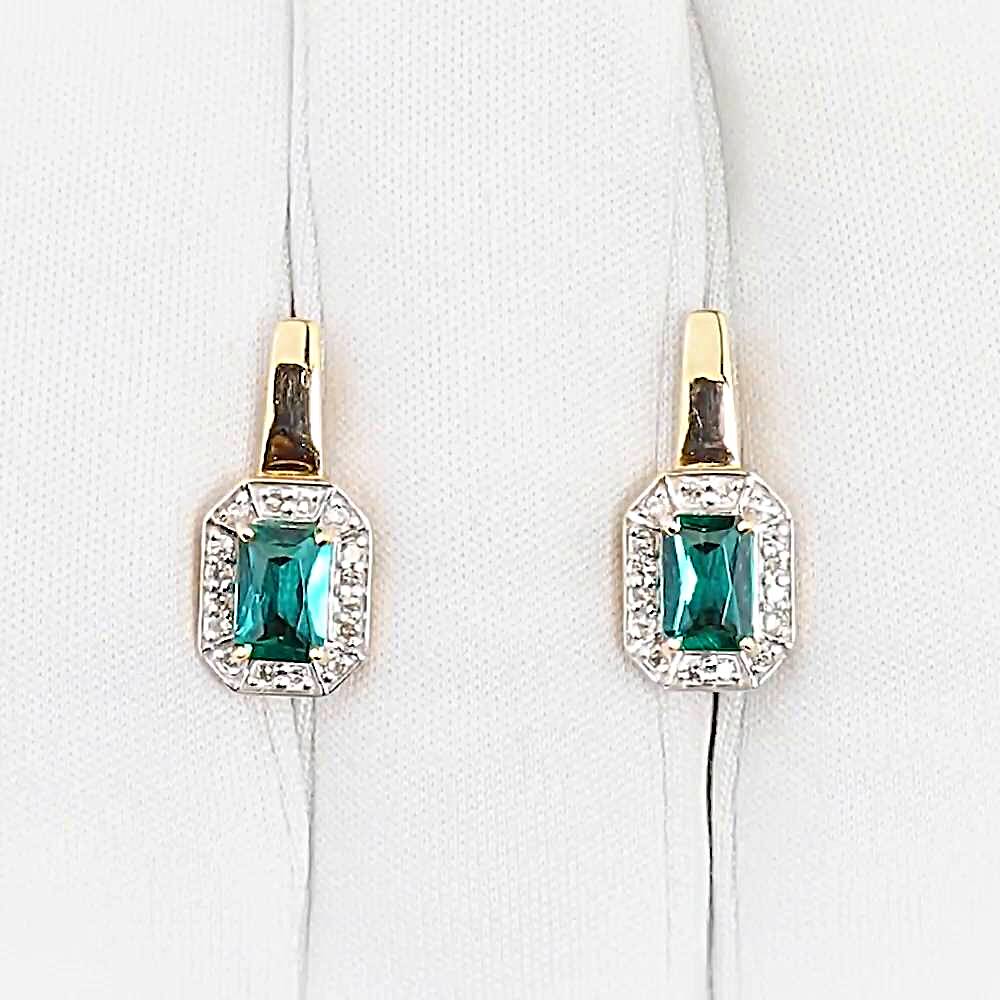 Серьги с гидротермальным изумрудом и бриллиантами из красного золота 585 пробы 1