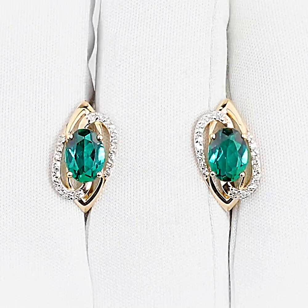 Серьги с гидротермальным изумрудом и бриллиантами из красного золота 585 пробы