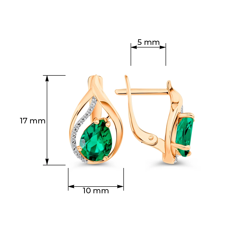 Серьги с гидротермальным изумрудом и бриллиантами из красного золота 585 пробы