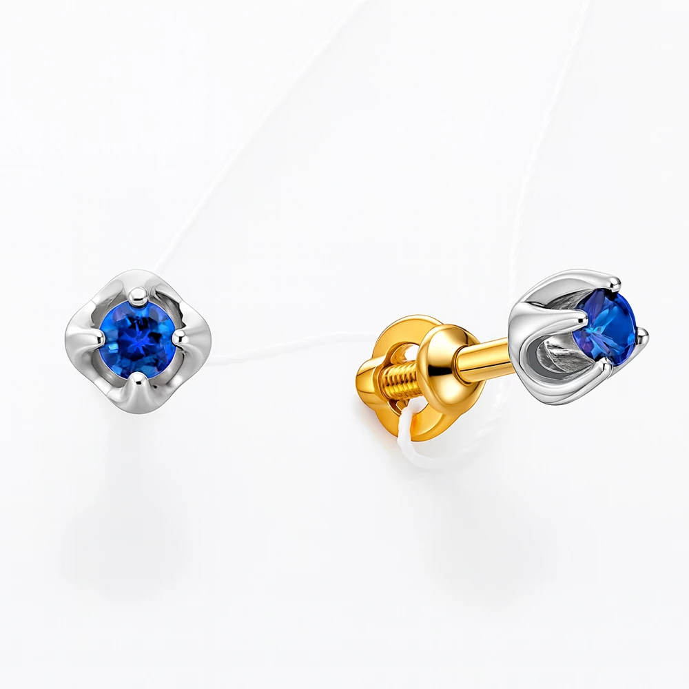Серьги с сапфирами синтетическими из красного золота 585 пробы