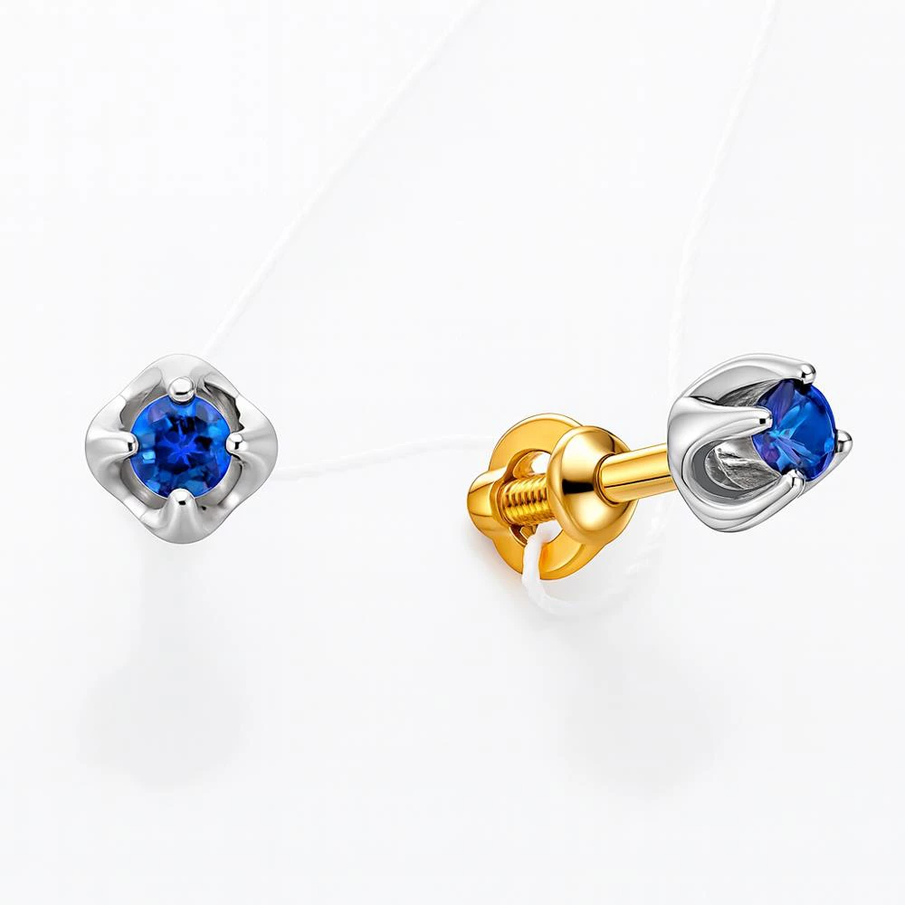 Серьги с сапфирами синтетическими из красного золота 585 пробы