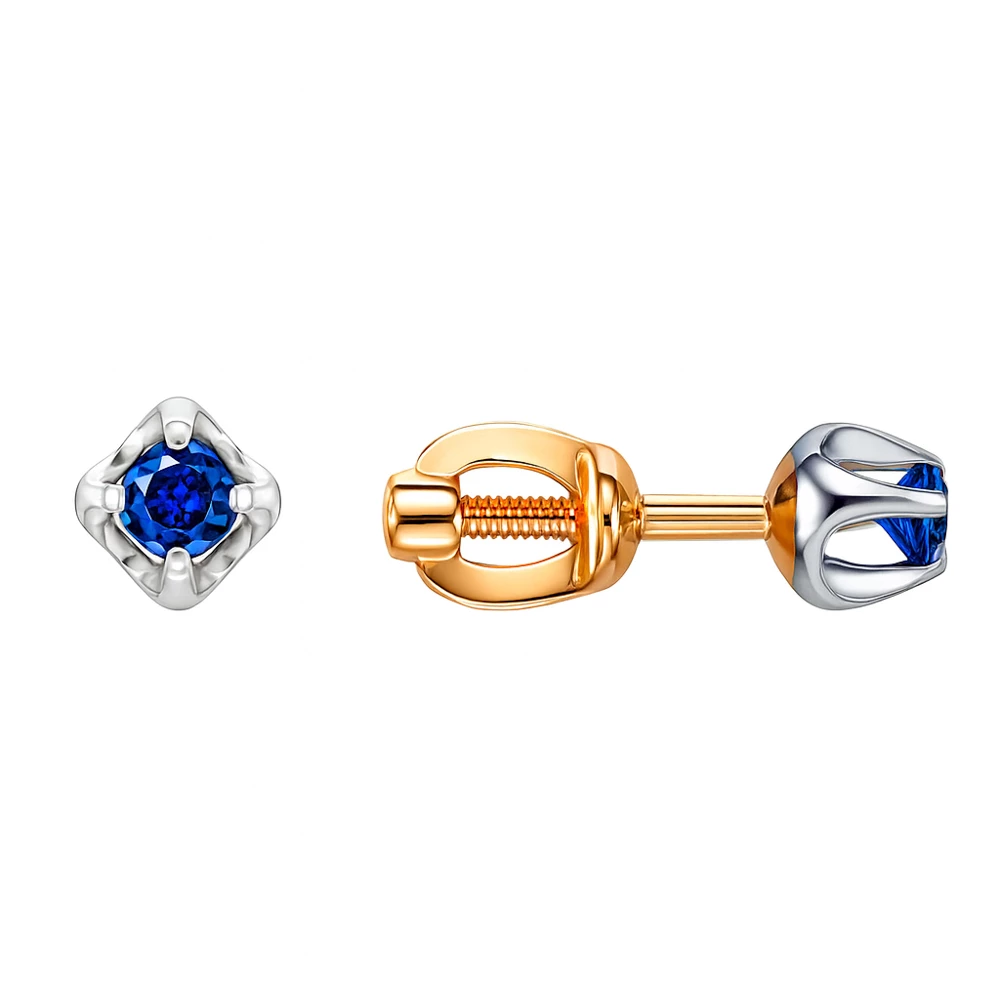 Серьги с сапфирами синтетическими из красного золота 585 пробы