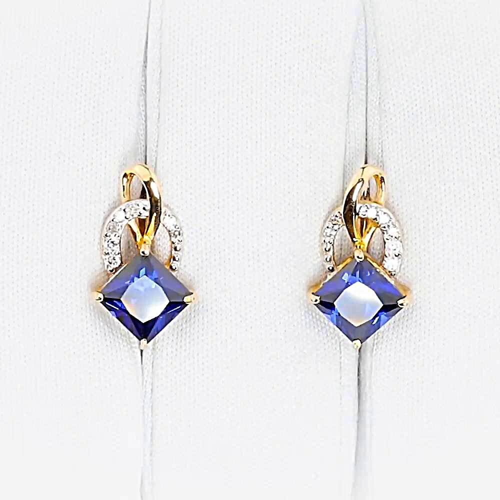 Серьги с сапфиром синтетическим и бриллиантами из красного золота 585 пробы 1