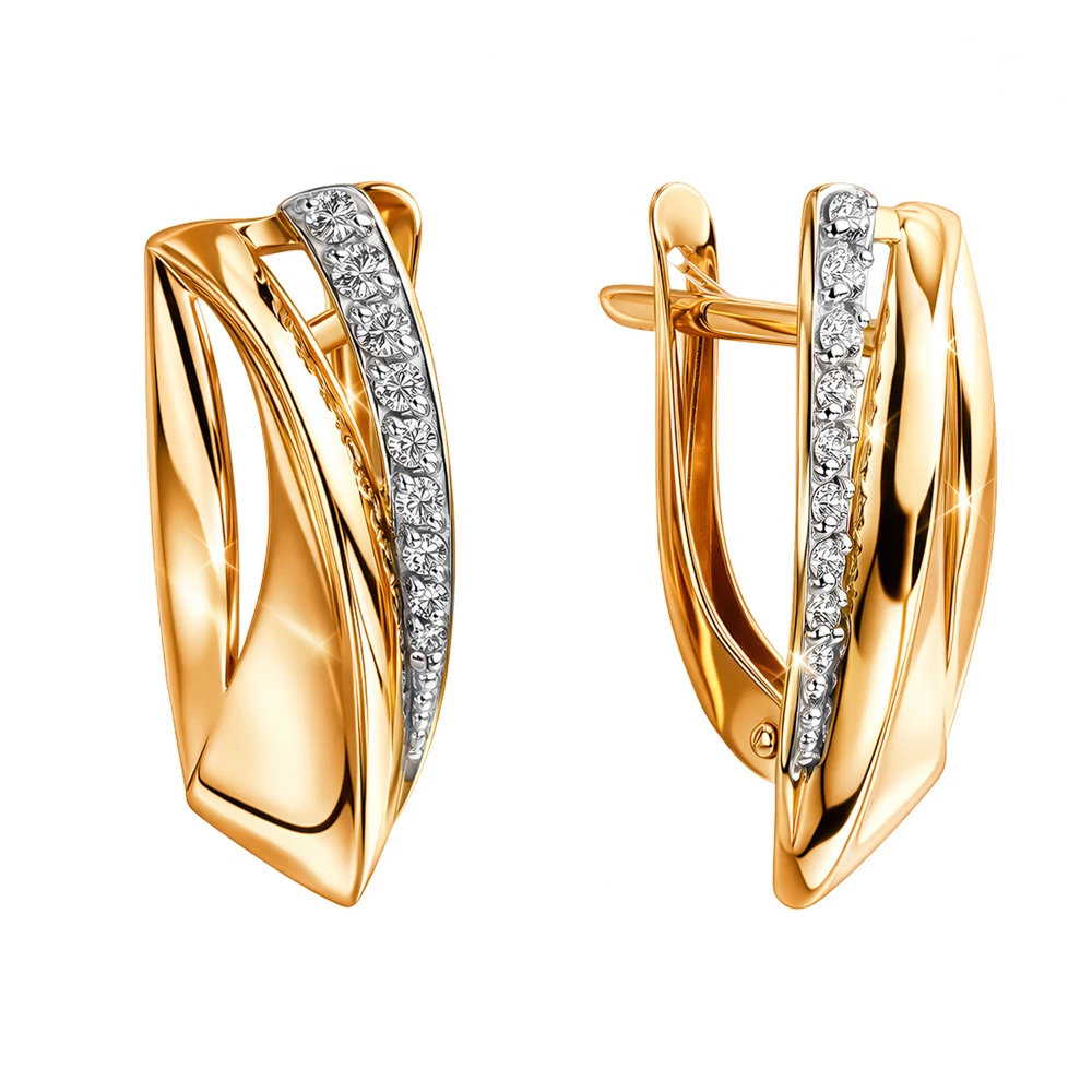 Серьги с бриллиантами из красного золота 585 пробы