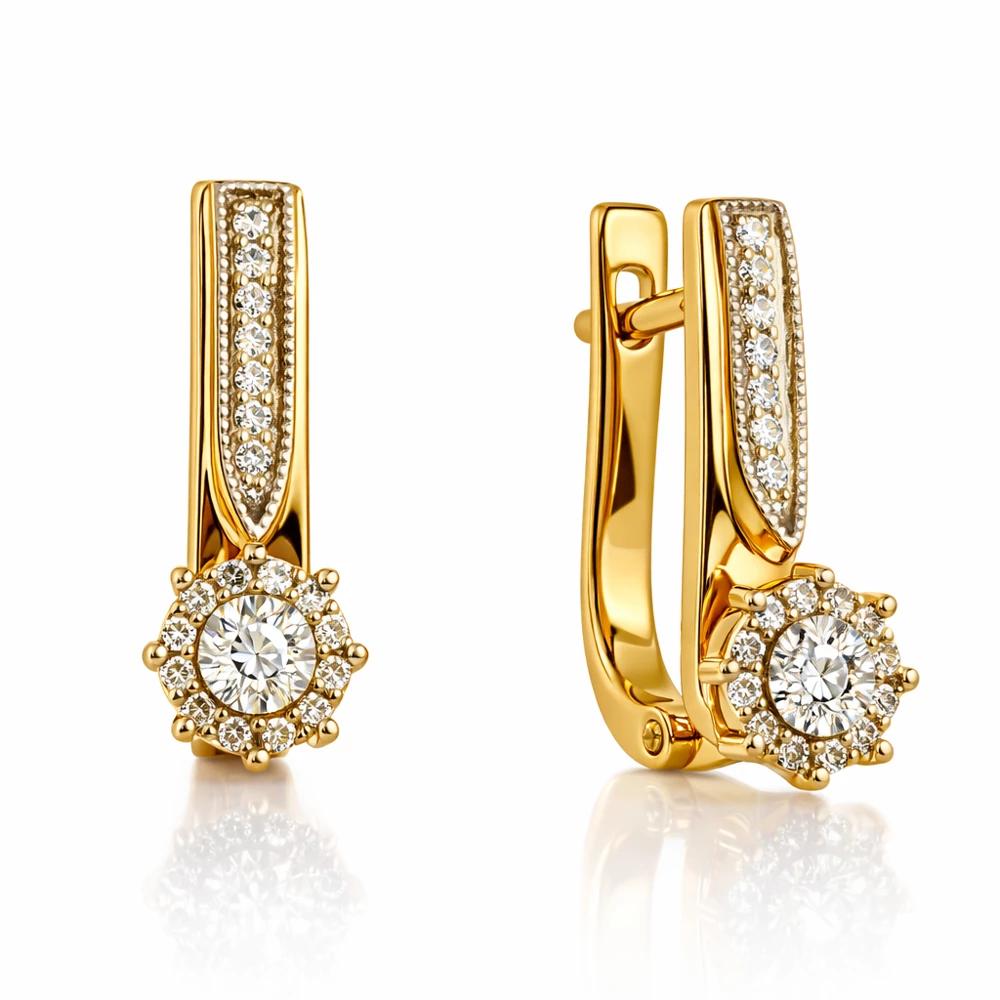 Серьги с бриллиантами из красного золота 585 пробы