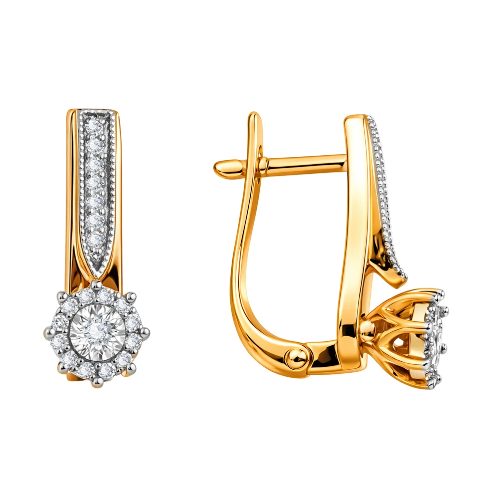 Серьги с бриллиантами из красного золота 585 пробы