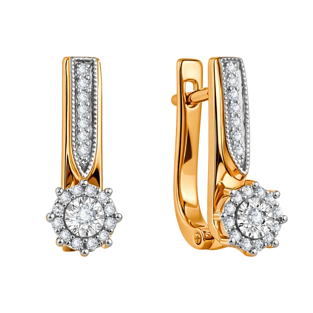 Серьги с бриллиантами из красного золота 585 пробы