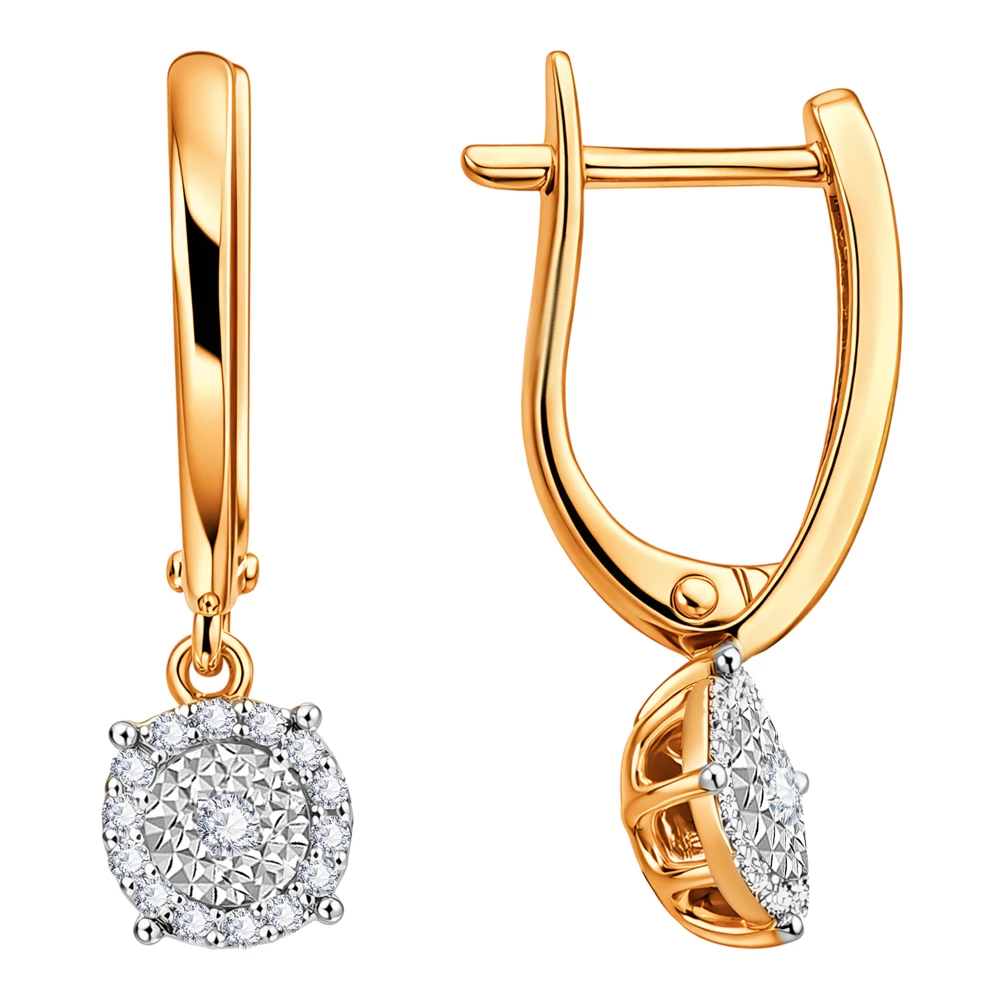 Серьги с бриллиантами из красного золота 585 пробы