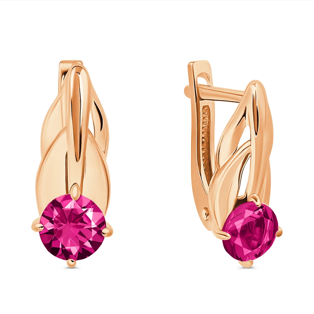 Серьги с рубинами синтетическими из красного золота 585 пробы 2