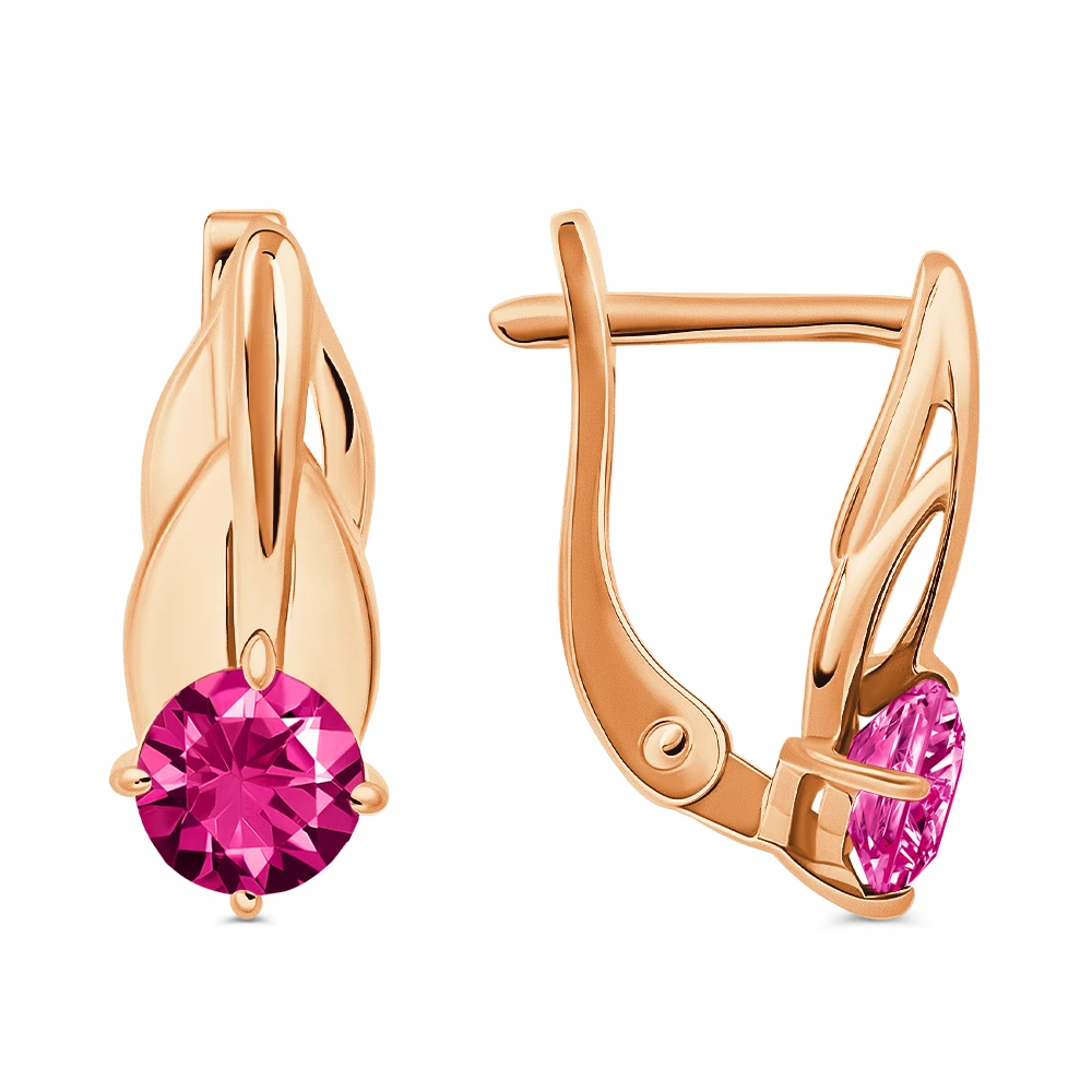 Серьги с рубинами синтетическими из красного золота 585 пробы 3