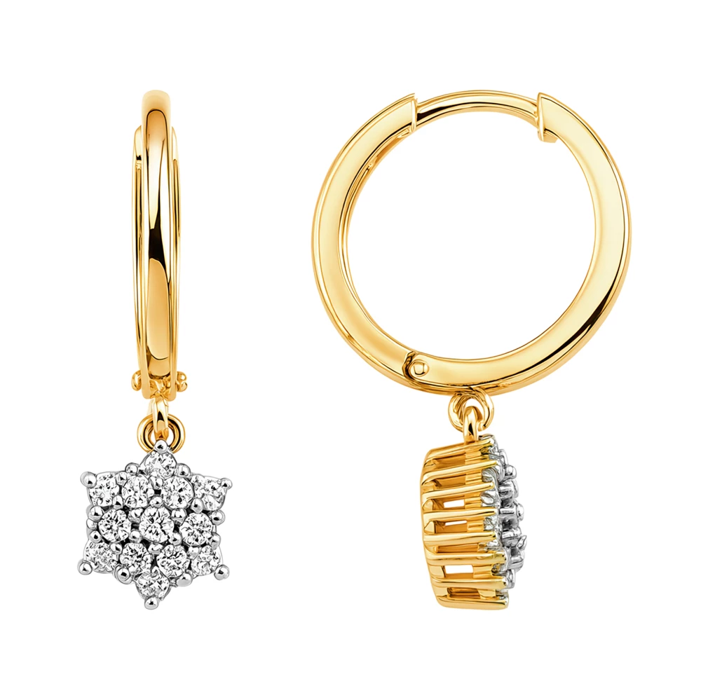 Серьги с бриллиантами из красного золота 585 пробы