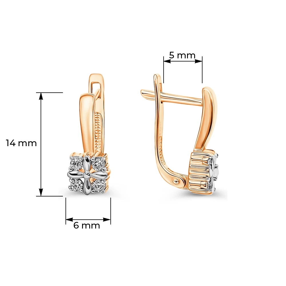 Серьги с бриллиантами из красного золота 585 пробы