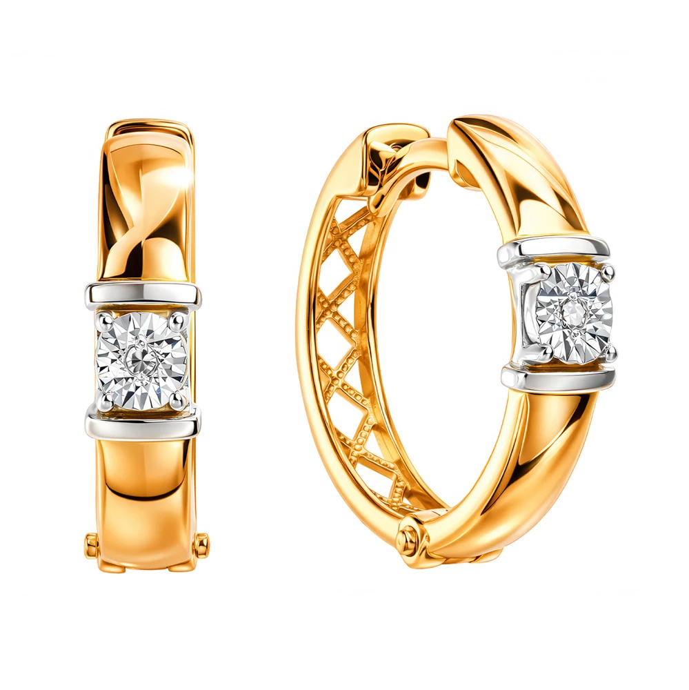 Серьги с бриллиантами из красного золота 585 пробы