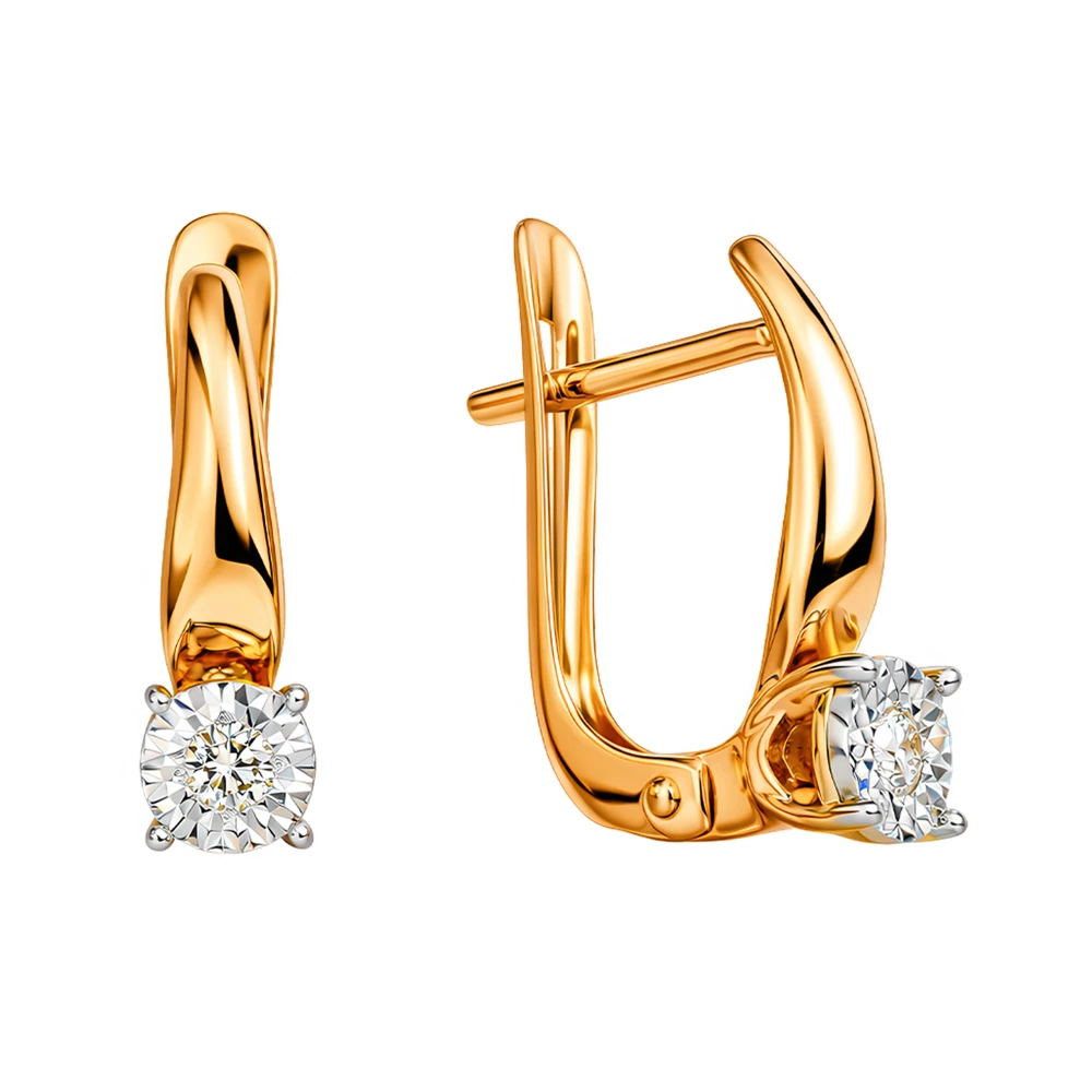 Серьги с бриллиантами из красного золота 585 пробы