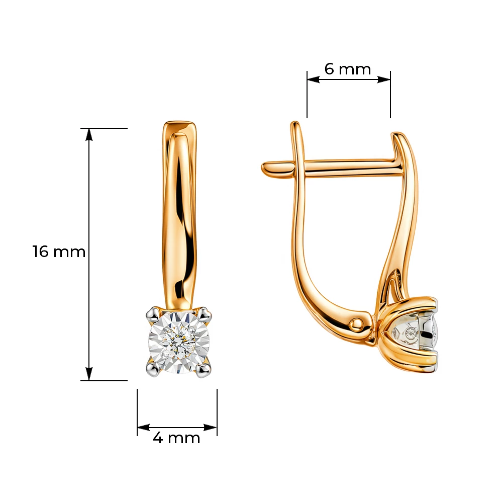 Серьги с бриллиантами из красного золота 585 пробы