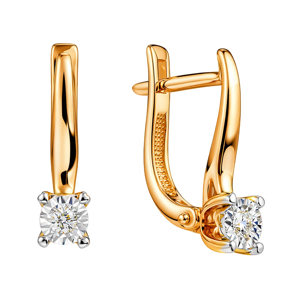 Серьги с бриллиантами из красного золота 585 пробы