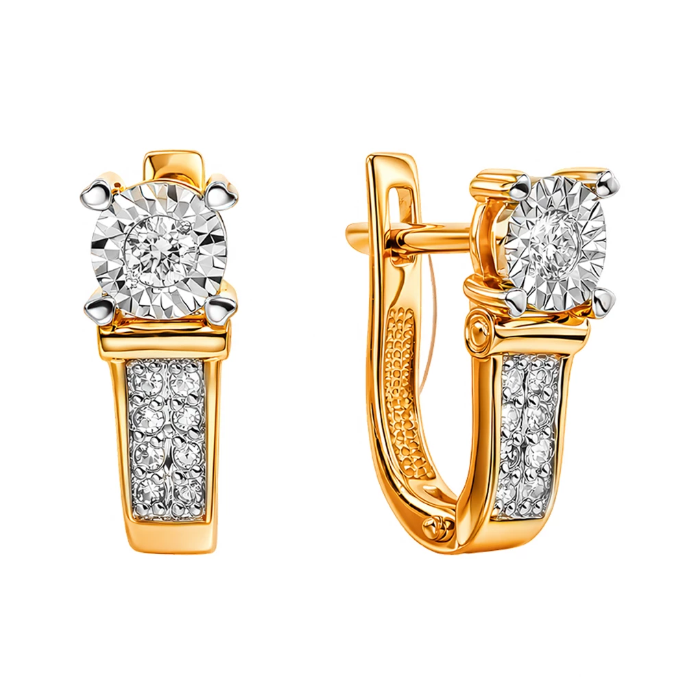 Серьги с бриллиантами из красного золота 585 пробы