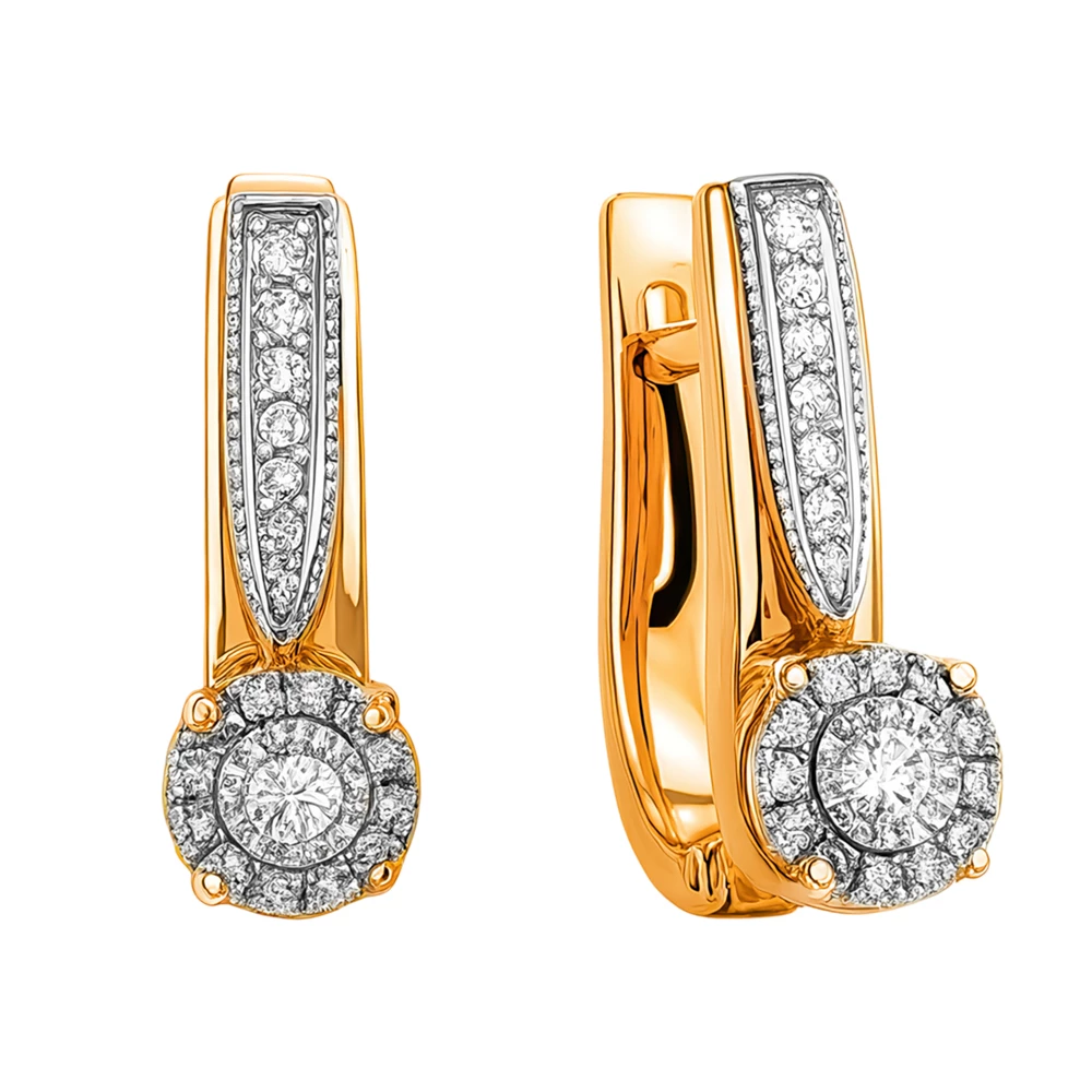 Серьги с бриллиантами из красного золота 585 пробы