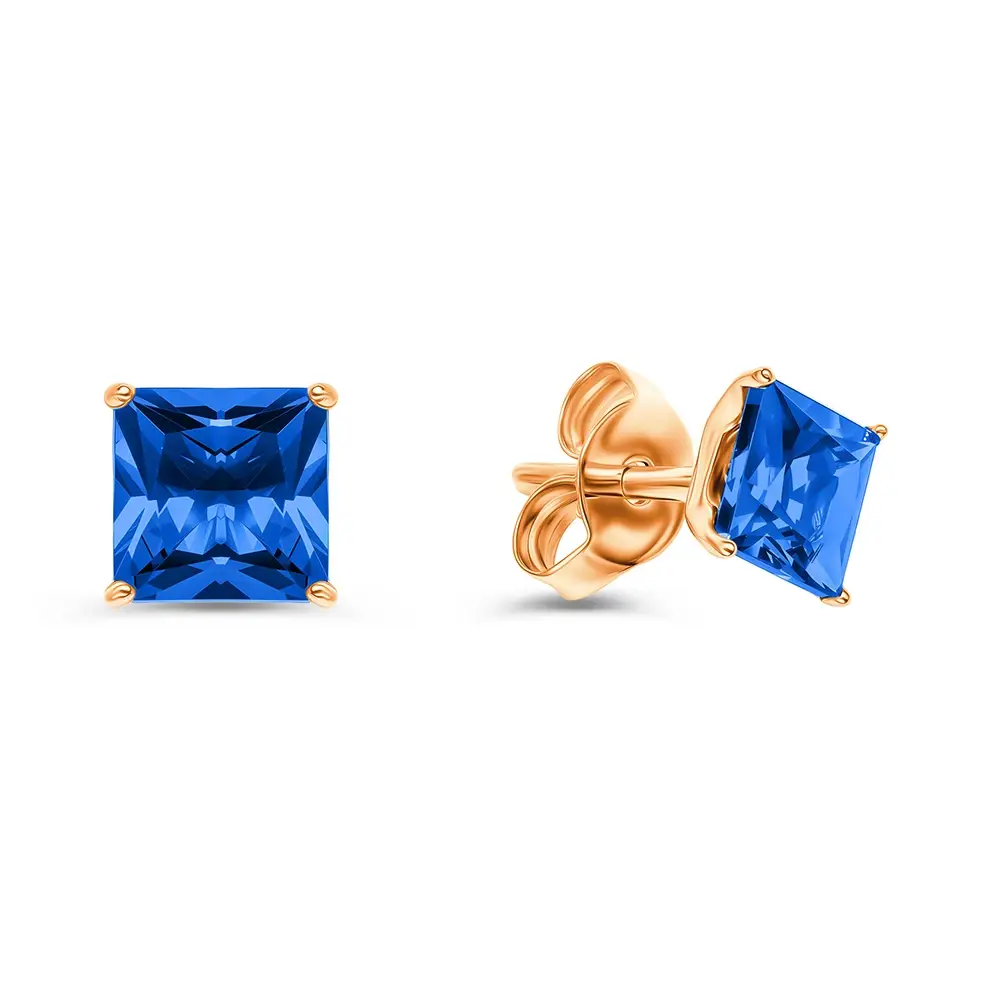 Серьги с сапфирами синтетическими из красного золота 585 пробы
